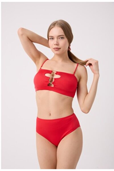 Kelebeklingerie Women's Covered Lined High Waist Bikini Set with Rings in the...