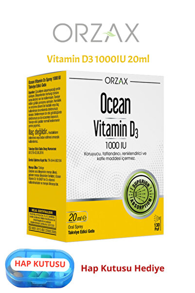 Ocean Vitamin D3 1000 IU 20 ml Sprey / 130 doz + Hap Kutusu Hediye
