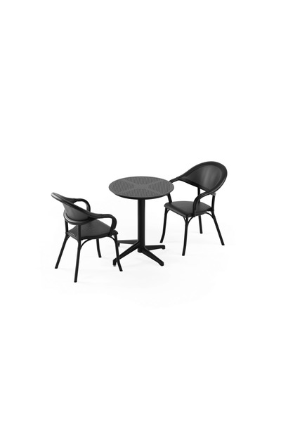 Tilia 2 Kişilik Polipropilen Masa Takımı Siyah (Moon Katlanır Masa Ø60 cm + F...