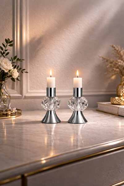 EvLight E Serisi 2’li Gümüş Şamdan Mumluk