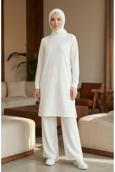 sefamerve Σετ Φόρμας με Λεπτομέρεια Σκίσιμο 3083-25 Λευκό