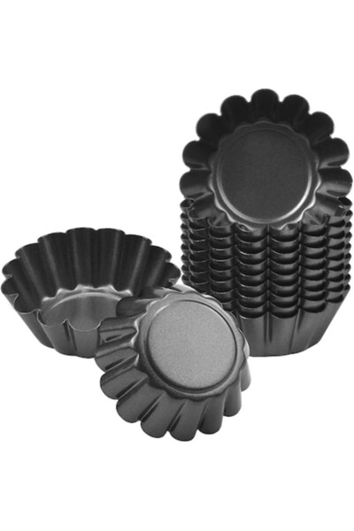 RABY Set of 12 Mini Tart Molds, Carbon Steel, 7.5x2.3 cm, Black