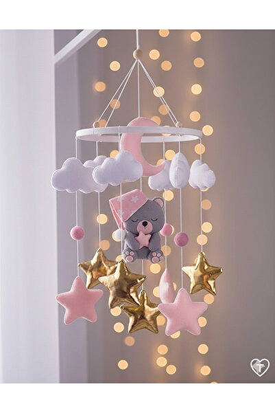 TREND METFİQ DECORATİON MÜZİKSİZ El Yapımı Keçe Bebek Dönencesi - Ahşap Beşik...