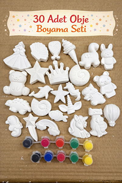 obelleatelier 30 Adet Obje Boyama Seti – 12 Renk Boya ve Fırça Dahil –Eğitici...