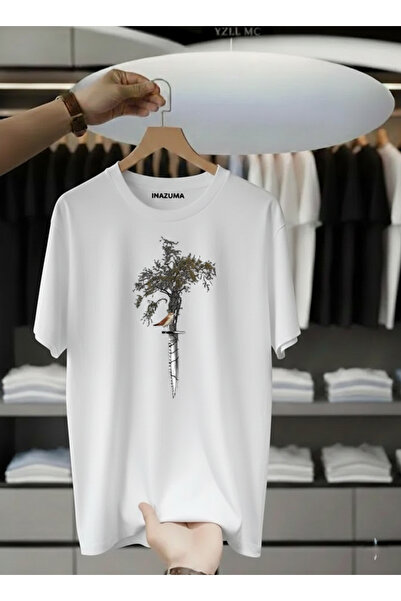 İnazuma Outdoors Unisex Oversize Printed Cotton Crew Neck Short Sleeve White ...