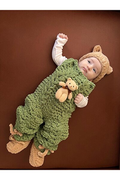 Doğal Tasarım El örgüsü ayıcıklı bebek tulum