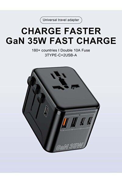 Generic 35W GaN Universal Travel Adapter, All-in-One Worldwide Power Plug 2500W