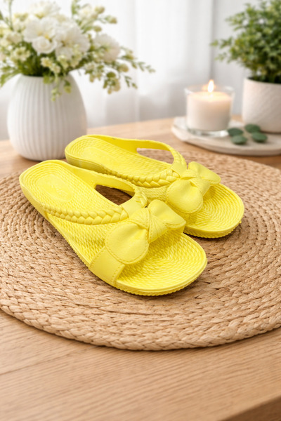 KAŞGAR Women's Bow Non-Slip Beach Balcony Garden Terrace Bathroom Slippers
