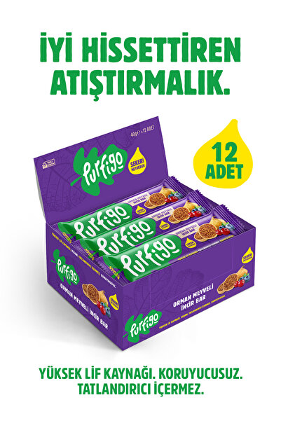Purfigo Orman Meyveli İncir Bar – 12×40 g- Sağlıklı Atıştırmalık - Vegan