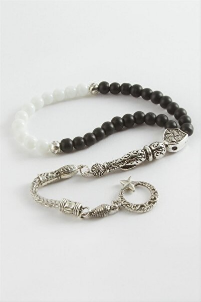 ZERO LAND NRZSNT سبحة حجر طبيعي أسود وأبيض غير لامع من أونيكس سيت 6 مم (05528...