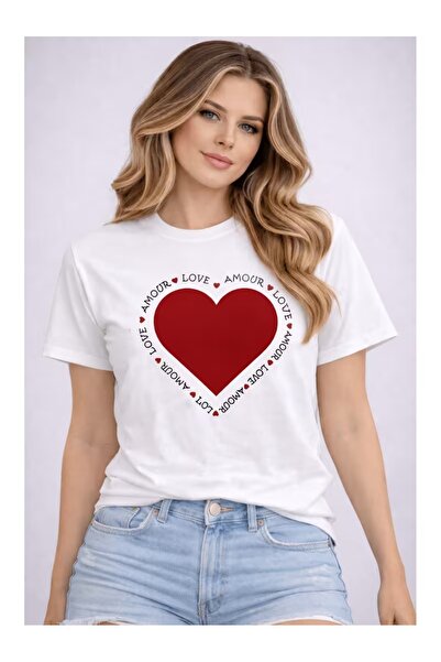 Massgai تي شيرت قطني 100% مطبوع عليه قلب الحب للجنسين