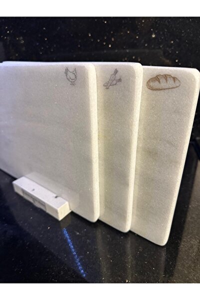 FeyzaDesign طقم ألواح تقطيع رخامية بيضاء مكون من 3 قطع مع حامل، مع أشكال الدج...