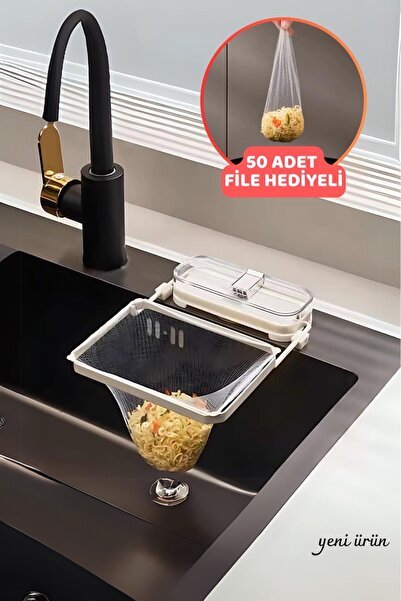 FeyzaDesign Pratik Beyaz Lavabo Süzgeci 50 Adet Fileli ve Vakumlu Set