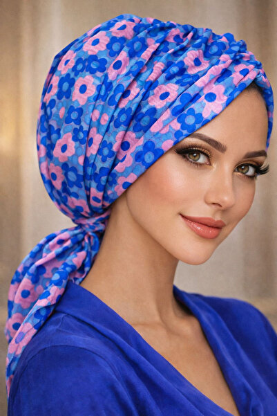 Aişe tesettür Μπλε Πούδρα Λουλουδάτο Σχέδιο Με αγκράφα Κοκάλια