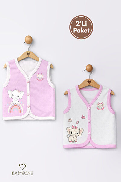 BABYDEN'S 2-Piece Baby Girl Vest Set, Jacquard Heart Pattern, Cotton, Snap Fa...