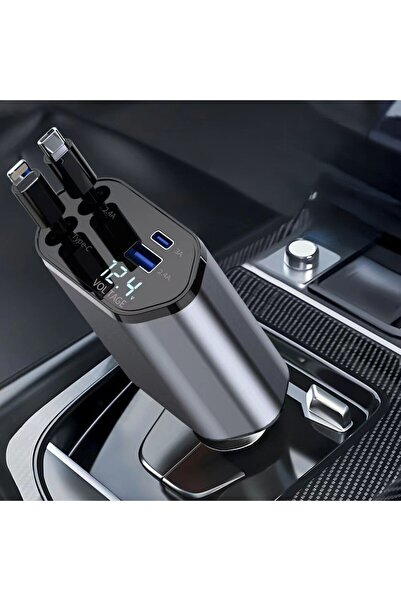 MTL شاحن سيارة 4 في 1 قابل للسحب – كابلين Type-C مع منافذ USB-A وUSB-C وشاشة ...