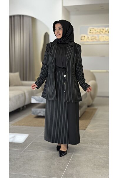 Yaqa KUMAŞ ÇİZGİLİ ETEK