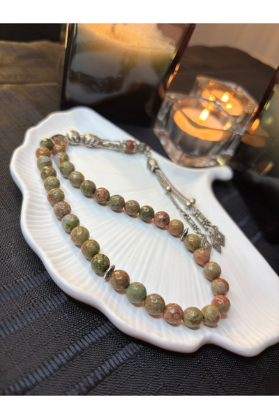 Moonstone Accessories سبحة من حجر التال الطبيعي من أوناكيت |   33 قطعة 8 ملم ...