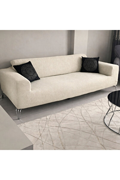 beyvetçe Düz Jakarlı 3 Kişilik Gri Kanepe Örtüsü | Lastikli Koltuk Örtüsü |çe...