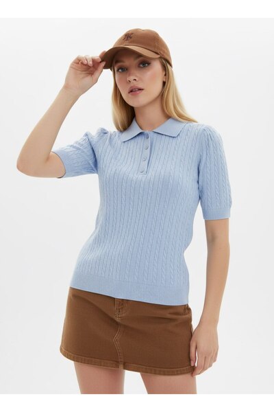 Noi Belis Поло з коміром, плетеним візерунком, трикотажна блузка SS26BZ0026