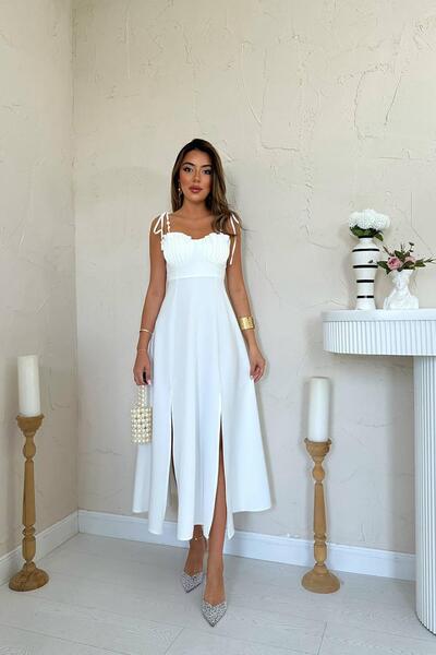 Caddebostan Moda Wholesale Yellow Atlas Dress with Slit Breast Cups