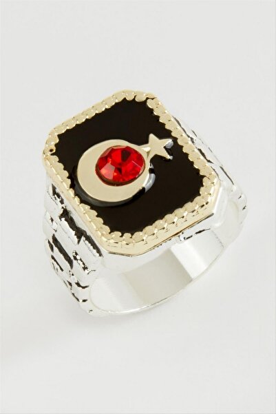 ZERO LAND خاتم رجالي معدني من NRZSNT بتصميم القمر والنجمة (11647) - أسود