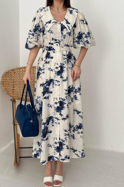 Caddebostan Moda cu model Rochie maxi cu mâneci balon și nasturi, curea piese...