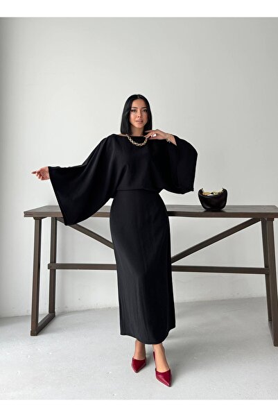 ALVOR فستان نسائي بأكمام خفاشية وربطة خلفية وياقة قاربية