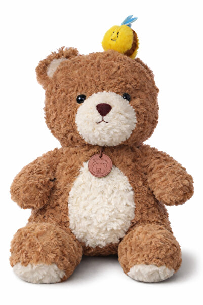 HollyMall دمية دب تيدي محشوة 30 سم - نحلة صغيرة مزودة بخاصية السحب والترك