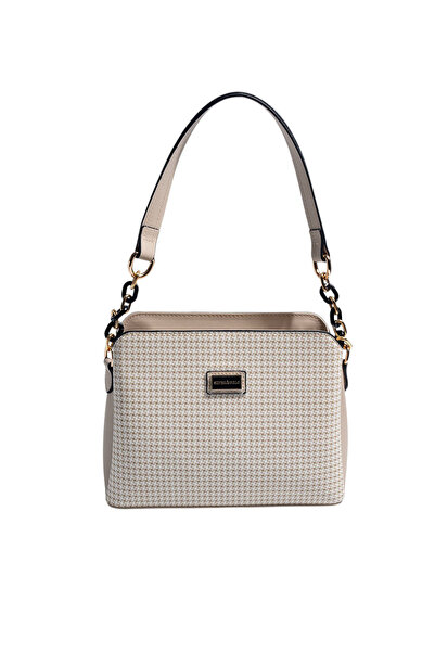 Silver Polo Silver & Polo SP937 Kadın Omuz Çantası Kaz Ayağı Ekose Kum-Kum Beji