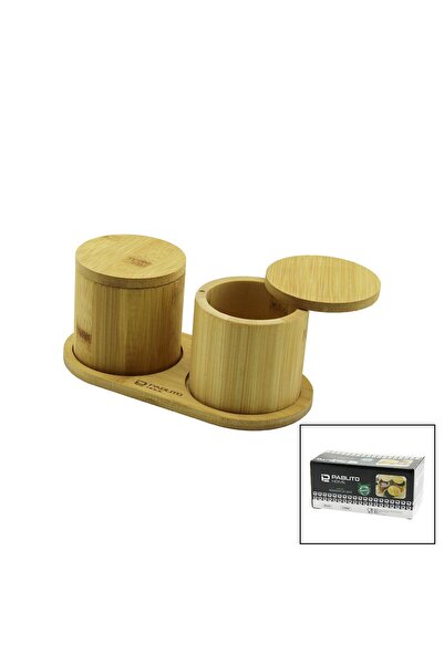Greathings Pablito Pbt-070 (2Pcs) Wooden Bamboo Spice Container (Round=8X8)(B...