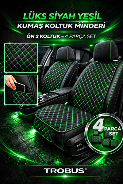 TROBUS Fabric Car Seat Cushion Ergonomic Quilted 2-Piece Black Green