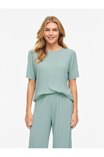 VILA Oberteil mit kurzen Ärmeln VIPLISA Plissierter