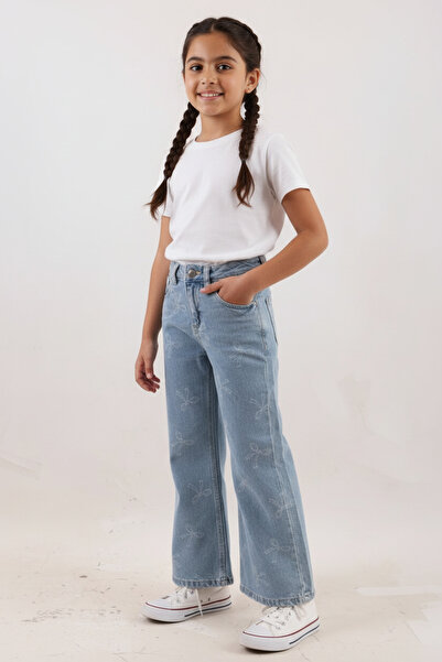 SOULTAN Wide Leg Denim Washed Jeans For Girls