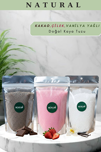 MUMYABİ 3-Pack Natural Ingredient Cocoa-Strawberry-Vanilla Oil Bath Rock Salt...