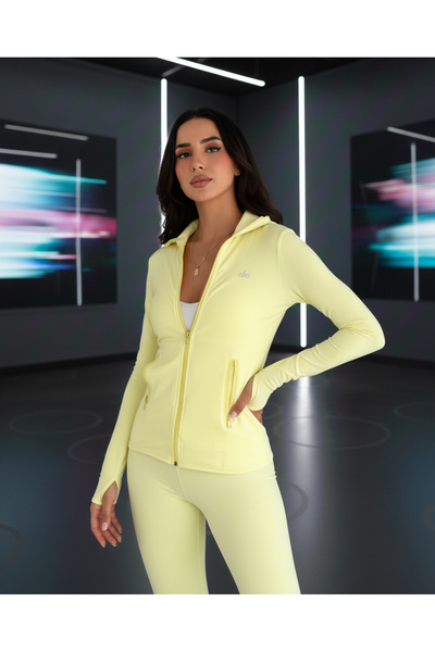 Butik Women's Yellow Zippered Fingerless Jacket and Leggings Double Set