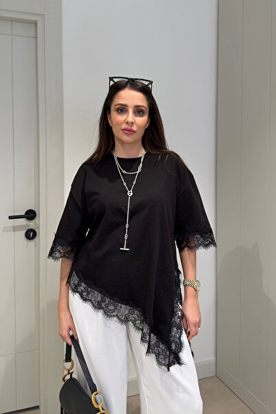 khar Bluză de damă dantelă cu detalii supradimensionat - croi relaxat Mâneci ...