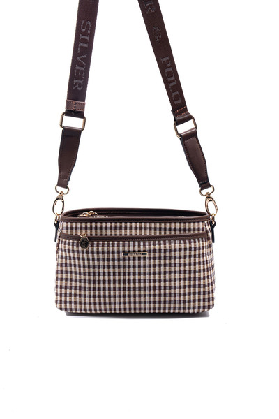 Silver Polo Silver & Polo SP1184 Γυναικείο Τσάντα χιαστί Καρό Line Square Καφ...