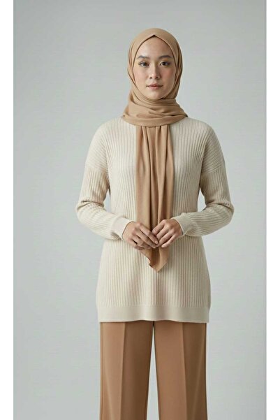 Hafel Kadın Bisiklet Yaka Fitilli Oversize Kazak Tunik