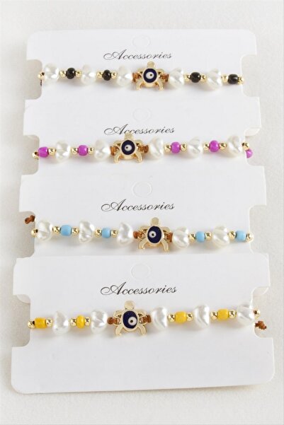 ZERO LAND Nrzsnt Turtle Bead Pearl Macrame Rope Bracelet (15116) - Navy Blue