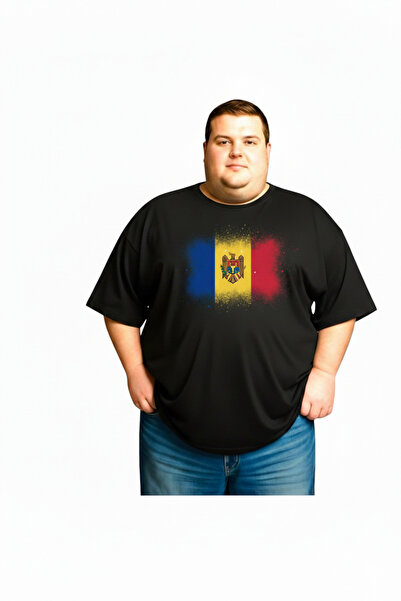sngl Ανδρικό κοντομάνικο μπλουζάκι μεγάλου μεγέθους Moldova Flag με τύπωμα 3X...