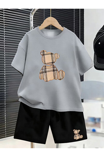 ibibik moda Teddy print soft short sleeve top and shorts set