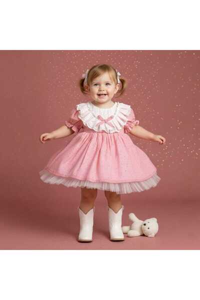 ministok Konfeti Yakası Fırfırlı Kabarık Etekli Kız Bebek Elbise