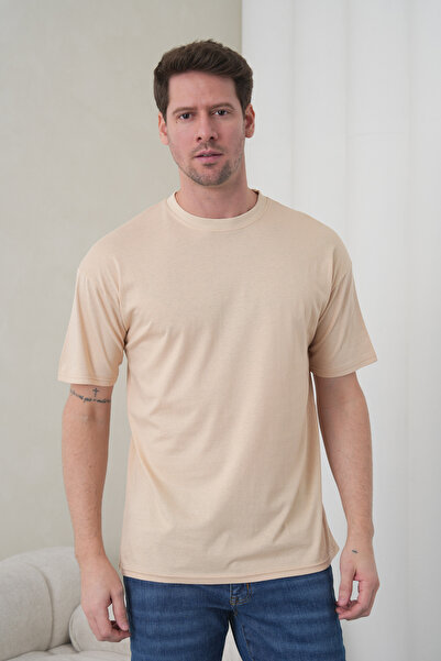 caddekombin Ανδρικό μπλουζάκι James σε μπεζ χρώμα, Βαμβάκι τεμαχίων, με άνετη...