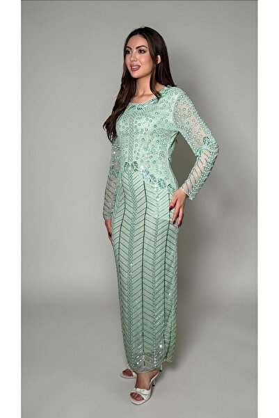 gmax Women's Eastern Glitter Tulle Dress with Geometric Embroidery