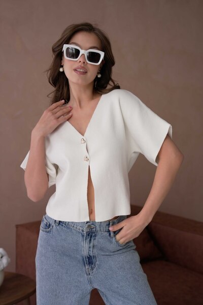 Noi Belis Cardigan tricotat cu mânecă scurtă și detalii cu nasturi în formă d...