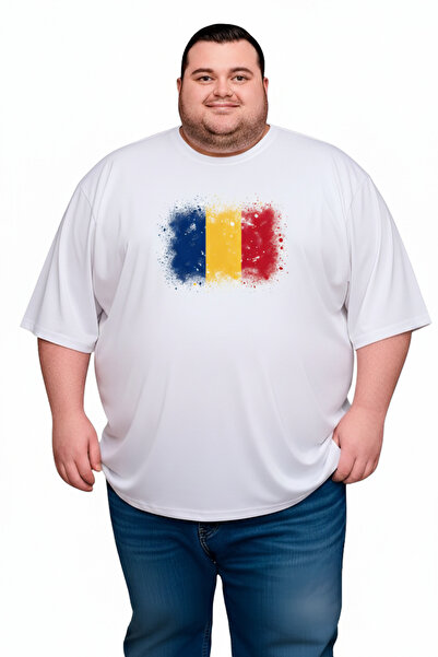 sngl Ανδρικό μπλουζάκι μεγάλου μεγέθους με κοντό μανίκι Romania Flag με τύπωμ...