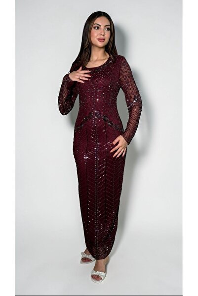 gmax Women's Eastern Glitter Tulle Dress with Geometric Embroidery