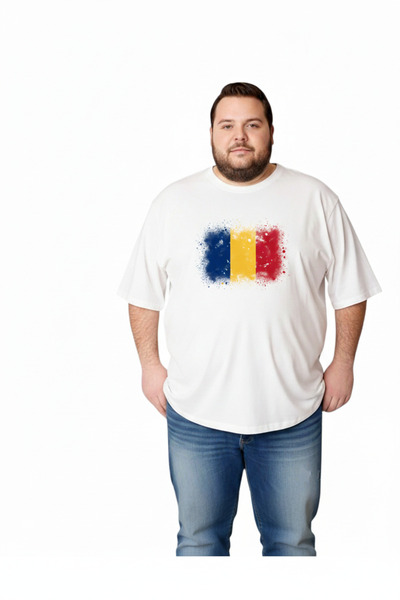 sngl Ανδρικό μπλουζάκι μεγάλου μεγέθους με κοντό μανίκι Romania Flag με τύπωμ...