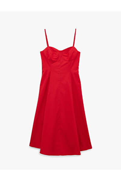 Koton Slim Fit Sweetheart Neckline Sleeveless Cotton Rope Strap Flounce Popli...